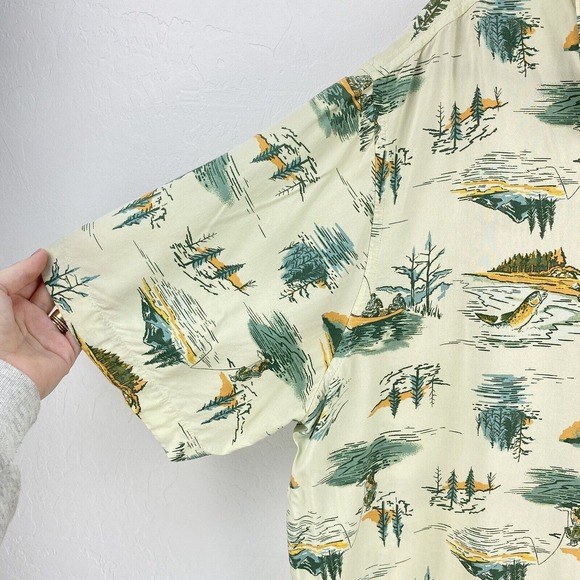 Vintage Croft & Barrow Button Down Camp Shirt Mens XXL Fishing Mountains Outdoor - Picture 2 of 8